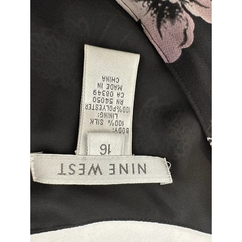 New Nine West Plus Size 16 Silk Midi Dress Black Pink‎ Floral Career Wedding
